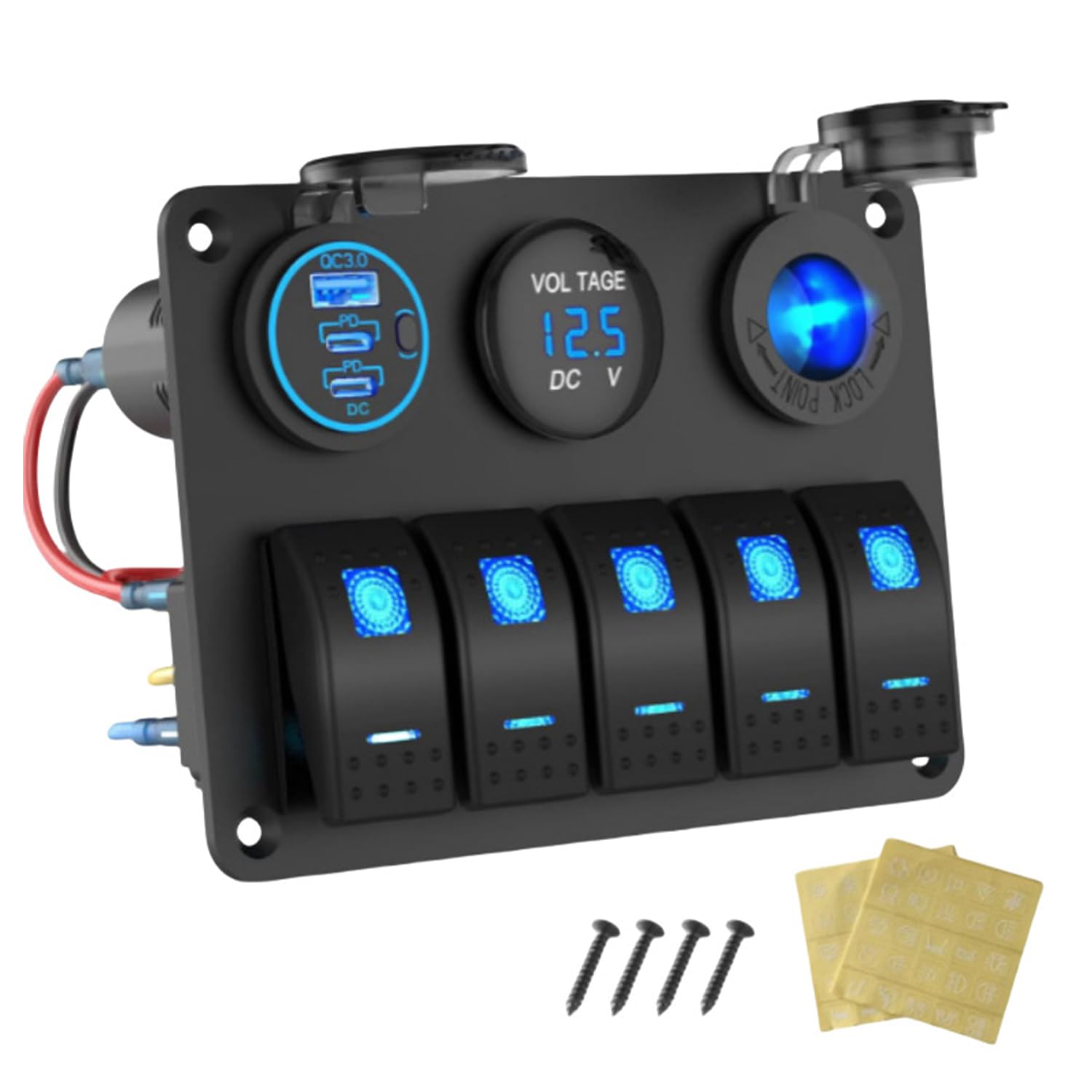 Pannello di controllo per barche marine impermeabile, presa accendisigari da 12/24V con voltmetro digitale, 150W per camion, auto, camper