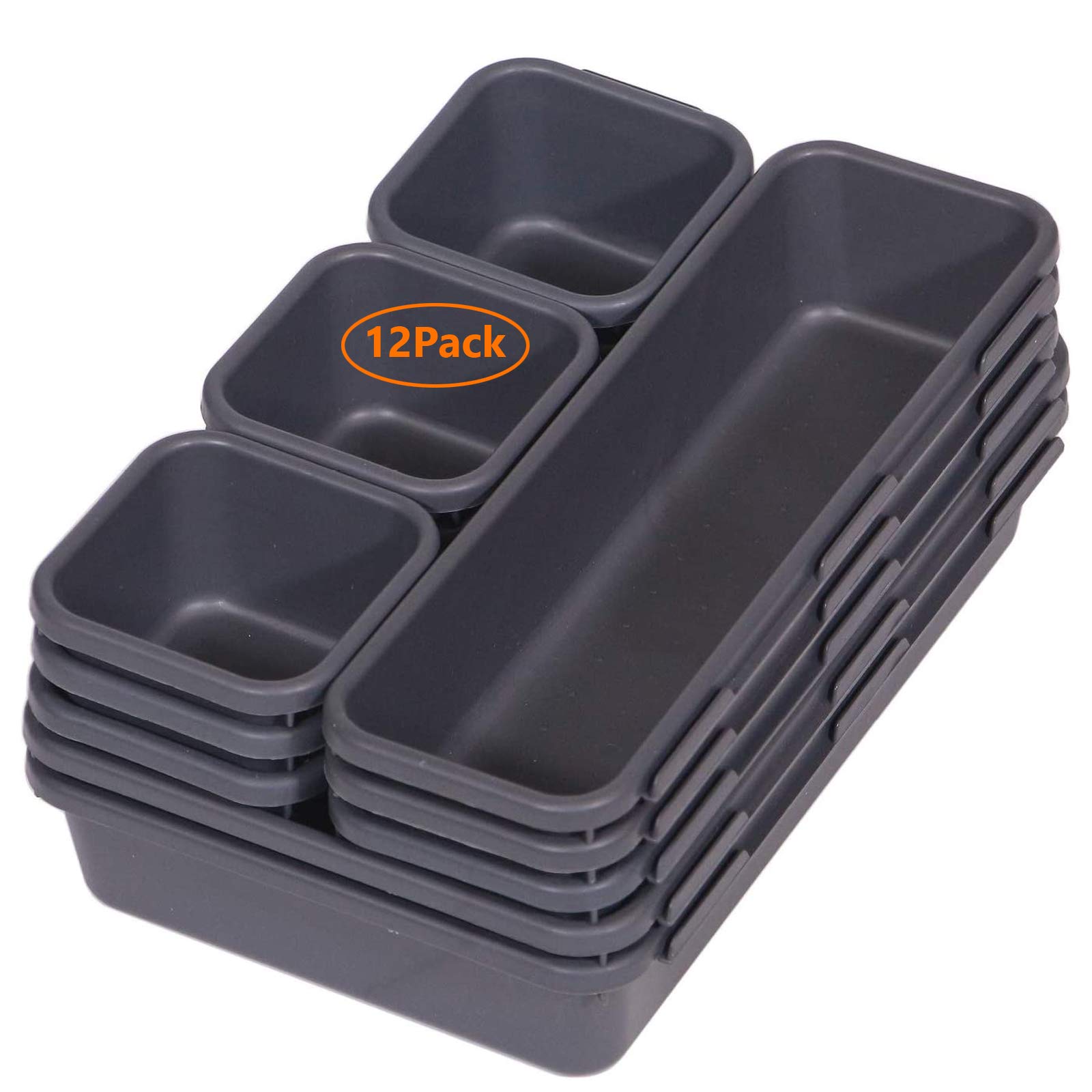 Buy 12 Pcs Interlocking Bin Pack Drawer Organizer Trays Set 3 Size