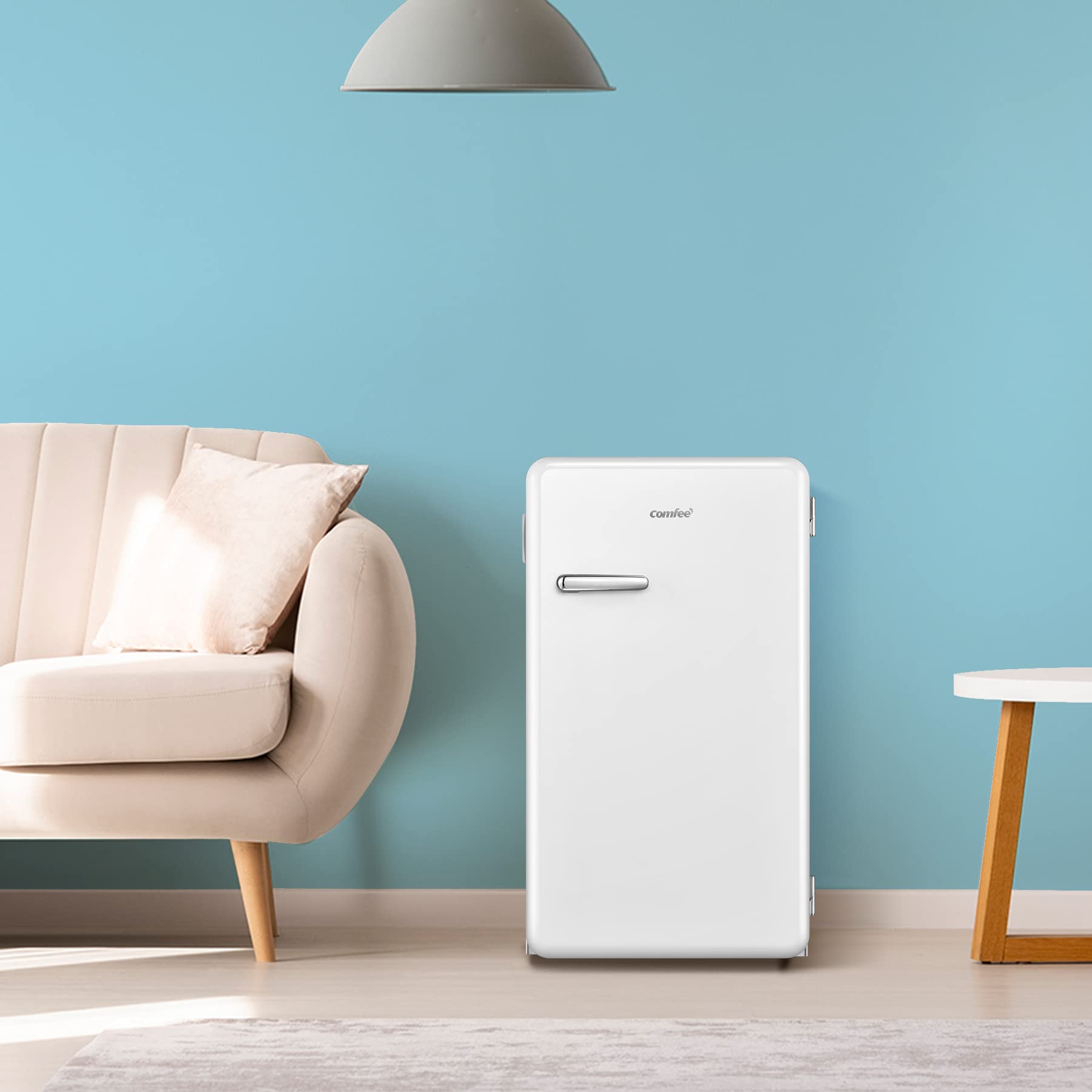 COMFEE'Retro SOLO 93 Litre Fridge RCD93WH1RT(E) Under Counter Fridge with Reversible Door Hinge