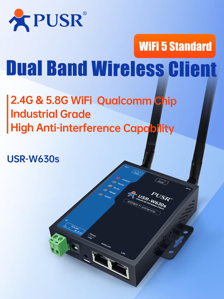 Grado industriale Dual Band WIFi5 client wireless Modbus Gateway MQTT 2 porte Ethernet seriale RS232 RS485 al convertitore WiFi USR-W630s