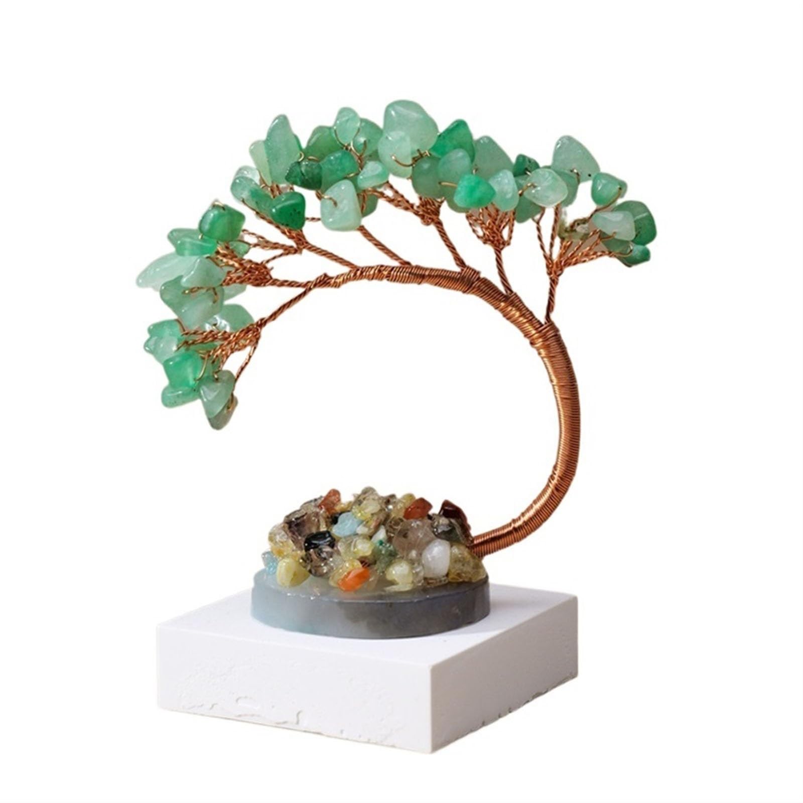 Gemstone Tree Crystal Tree Natural Reiki Crystals and Healing Stones, Gem Beads Chakra,Office Desk Decor Spiritual Ornament Crystal Decor(Green)
