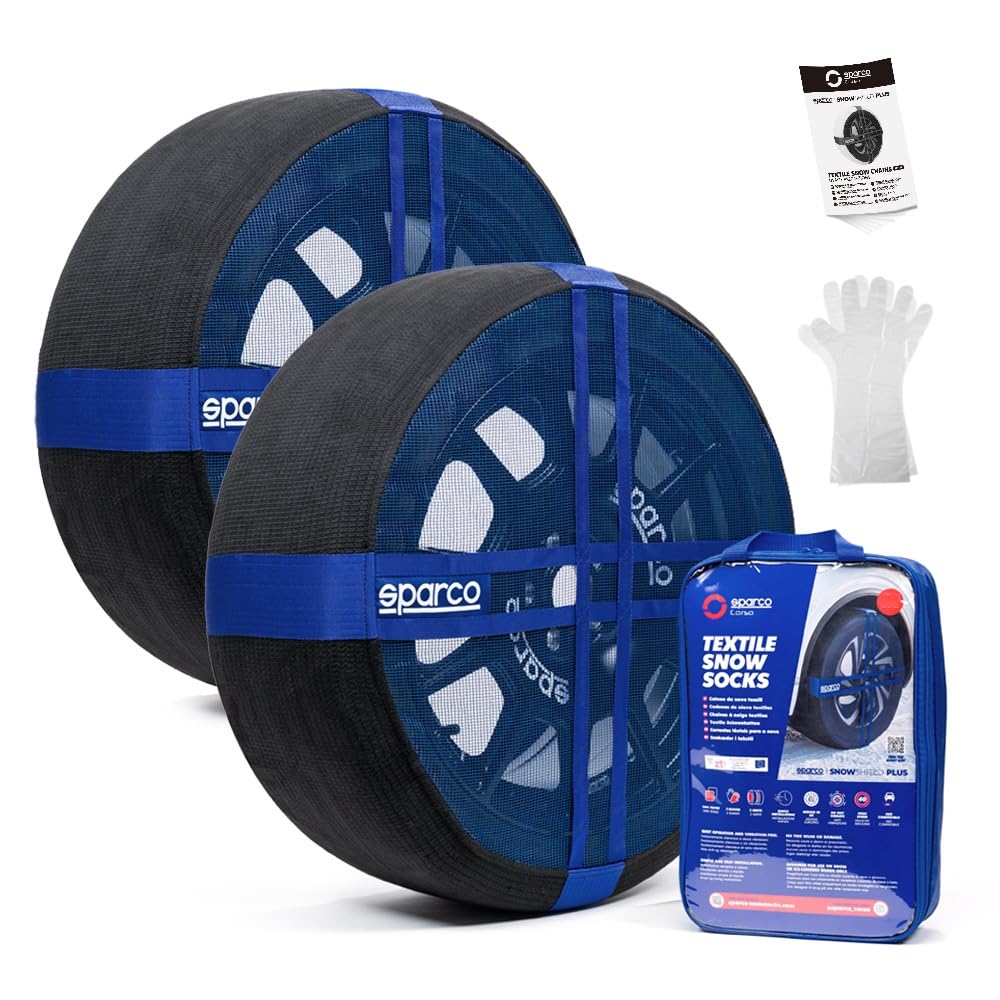 Sparco SnowShield PLUS | Juego de 2 cadenas de nieve para coche | Cadenas para nieve fáciles de montar | Silenciosas, duraderas, homologadas EN 16662-1 y reutilizables (XL)