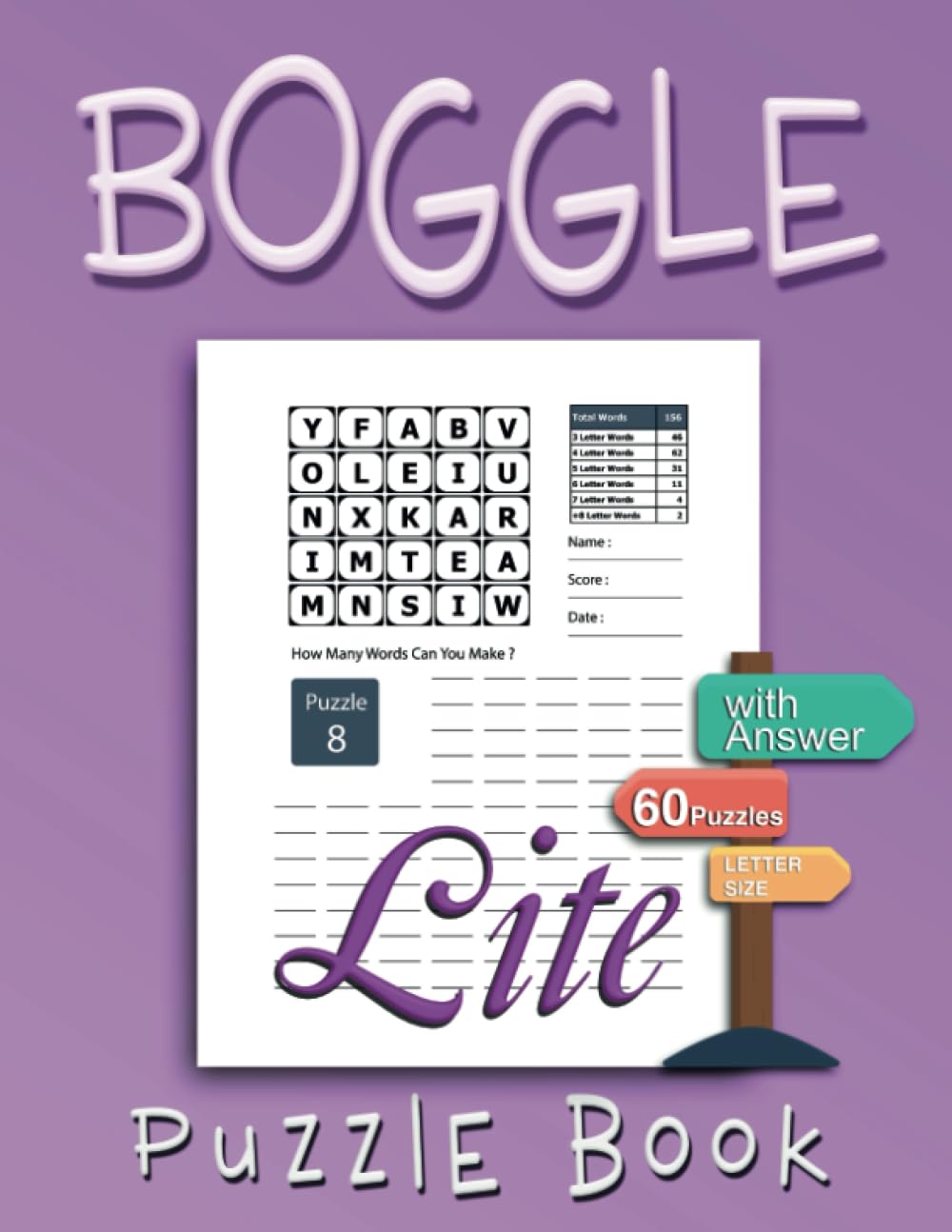 Boggle Lite Puzzle Book: Boggle Your Mind! , Enjoy over 60 puzzles , 8.50 x 11 in, Puzzles & Solutions.