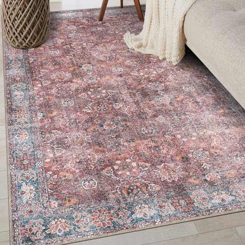 Rugshop Multi Transitional Vintage Bordered Area Rug — Machine Washable, 3'3"x5 for Living Room, Bedroom and Home Office