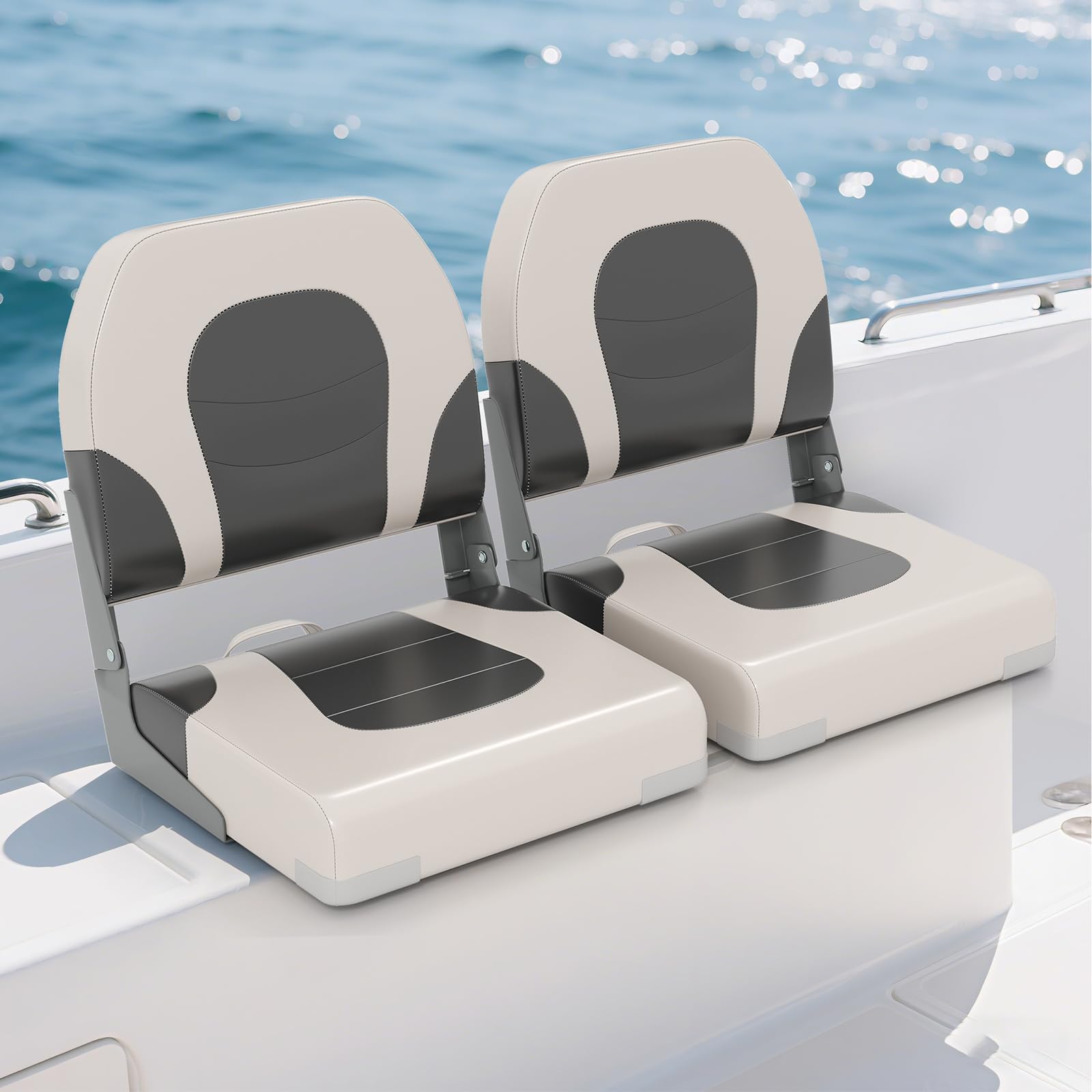 COSTWAY Set di 2 Sedie da Barca, Sedili da Barca Pieghevole Morbide Imbottite Spesse, Sedile Nautica Ergonomico per Imbarcazioni da Pesca, 51 x 42 x 49 cm, Bianco e Girigio