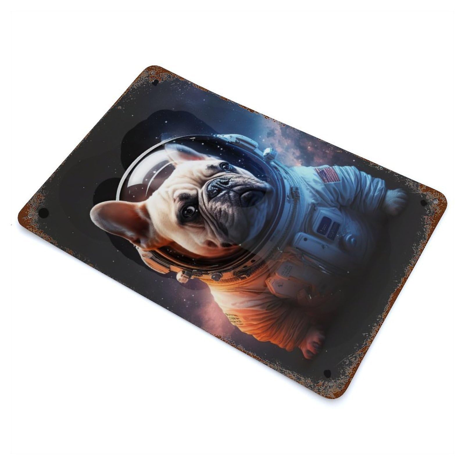 Rust Effect Astronaut Dog Rusty Metal Tin Sign 11.8"x7.9", Old School Wall Decor for Basement, Hobby Room And Garage Decor