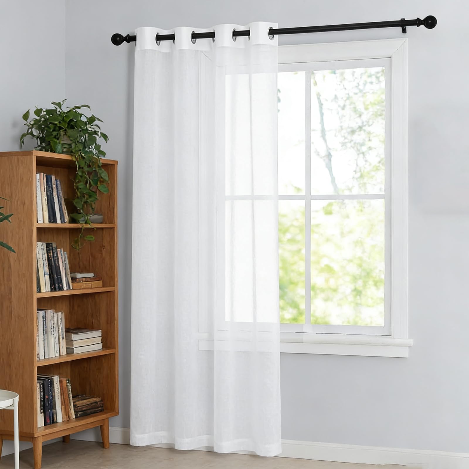 Firanki 155 x 196 cm Półprzezroczysty, Imitacja Lnu, Przelotka, Lekki, Przewiewny, Zwiewne Zasłony Do Salonu Do Salonu Sypialni Drzwi Balkonowych, Biały