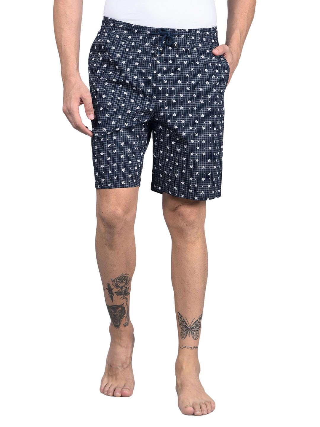 Men's Navy Blue Floral Print 100% Cotton Lounge Shorts