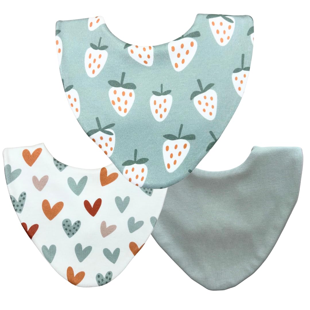 Bibbilyboo Strawberries Waterproof Baby Dribble Bib, 3 Pack, 0-2 Years - Highly Absorbent & Naturally Antibacterial - Adjustable, Waterproof & Breathable Fabric - Award Winning Teething Bibs
