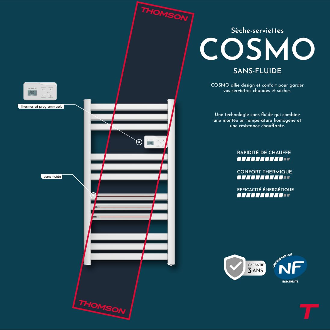THOMSON - Sèche-serviette électrique sans fluide connecté WiFi 500W Thomson COSMO blanc