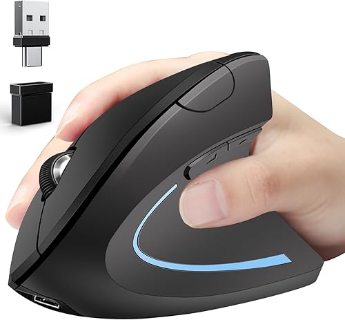 Ratón ergonómico inalámbrico Bluetooth Vertical Mouse Conexión de tres modos BT5.0+USB A+USB C, recargable, ergonómico, 6 botones, 1600 DPI, 2.4G