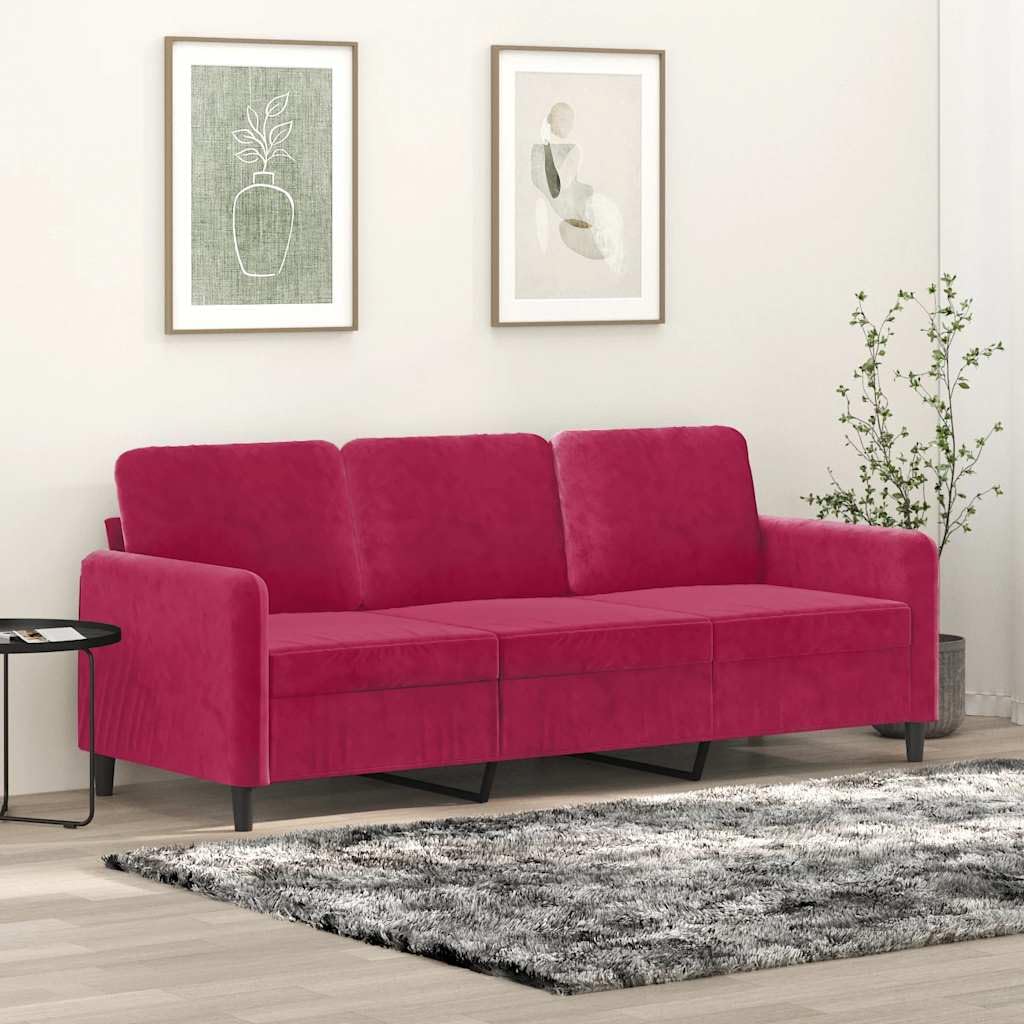 Velours doux cadre métallique stable salon détente 3 places 180cm Rouge