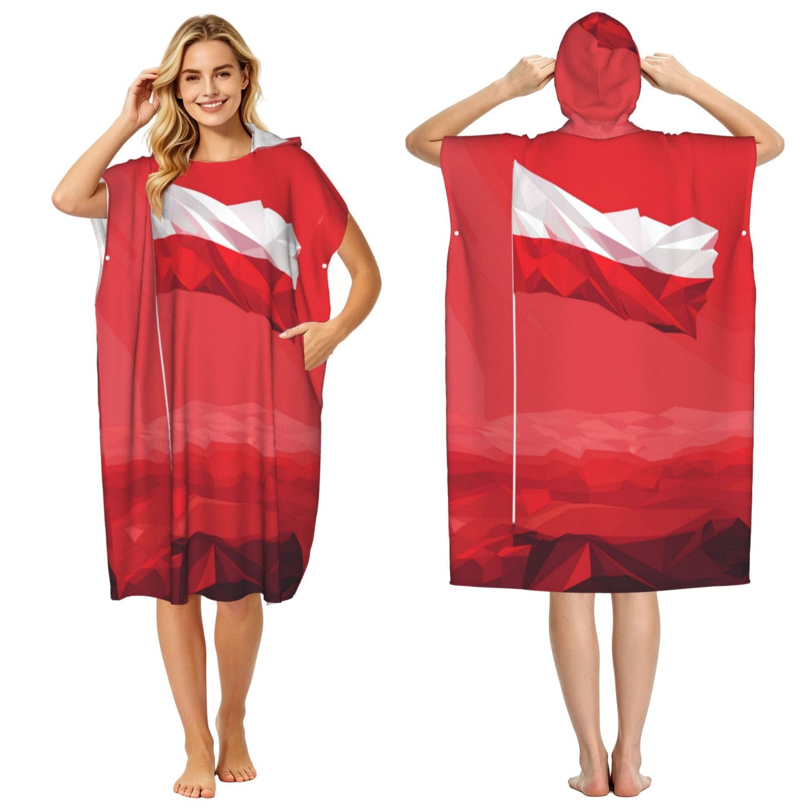 DTHKJNLSF Poland Flag Adult Hooded Beach Poncho Towel
