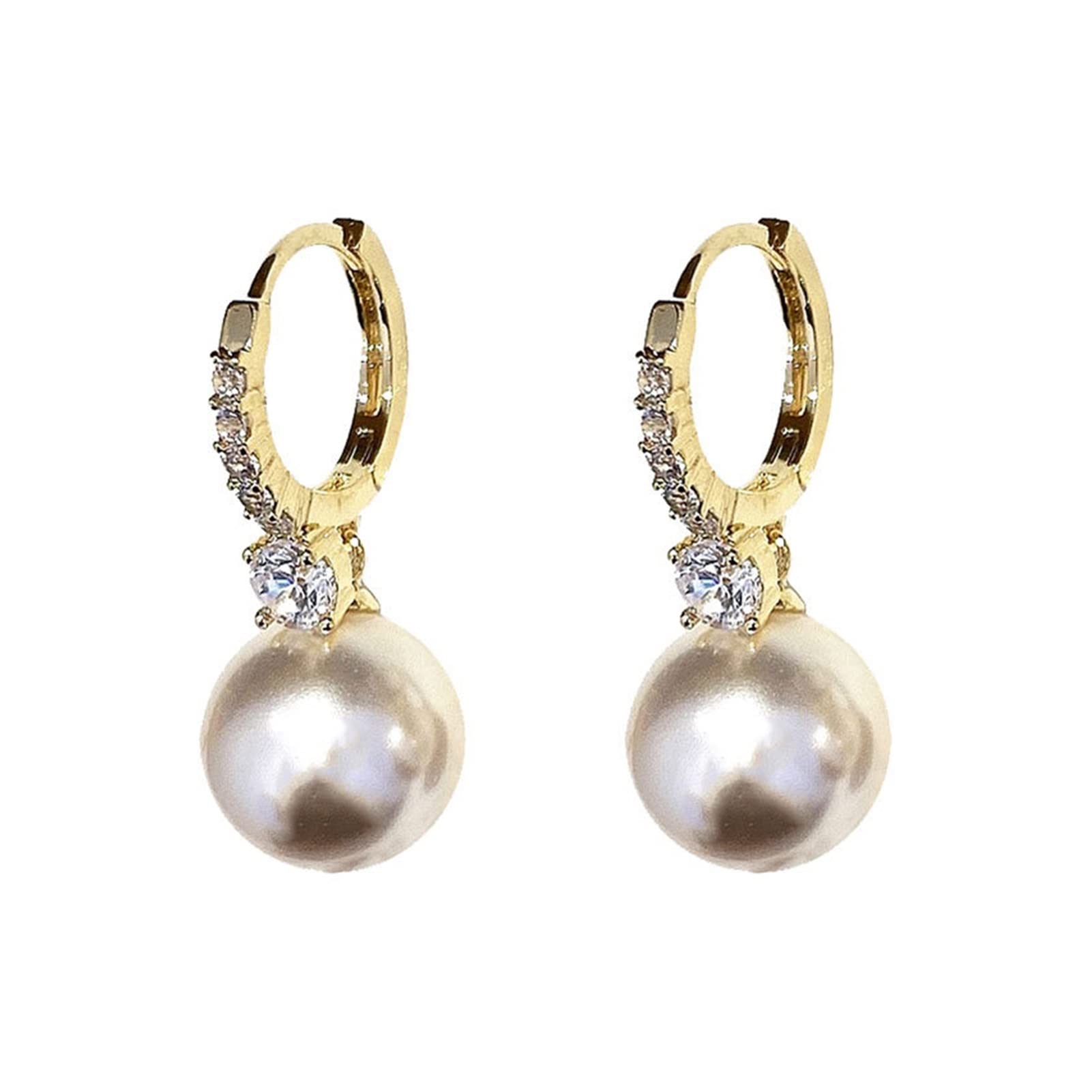 Creolen aus Sterlingsilber mit Perlen für Damen, schlicht, trendig, Temperament, Partyschmuck, High-End-Ohrringe (Edelsteinfarbe: Gold)