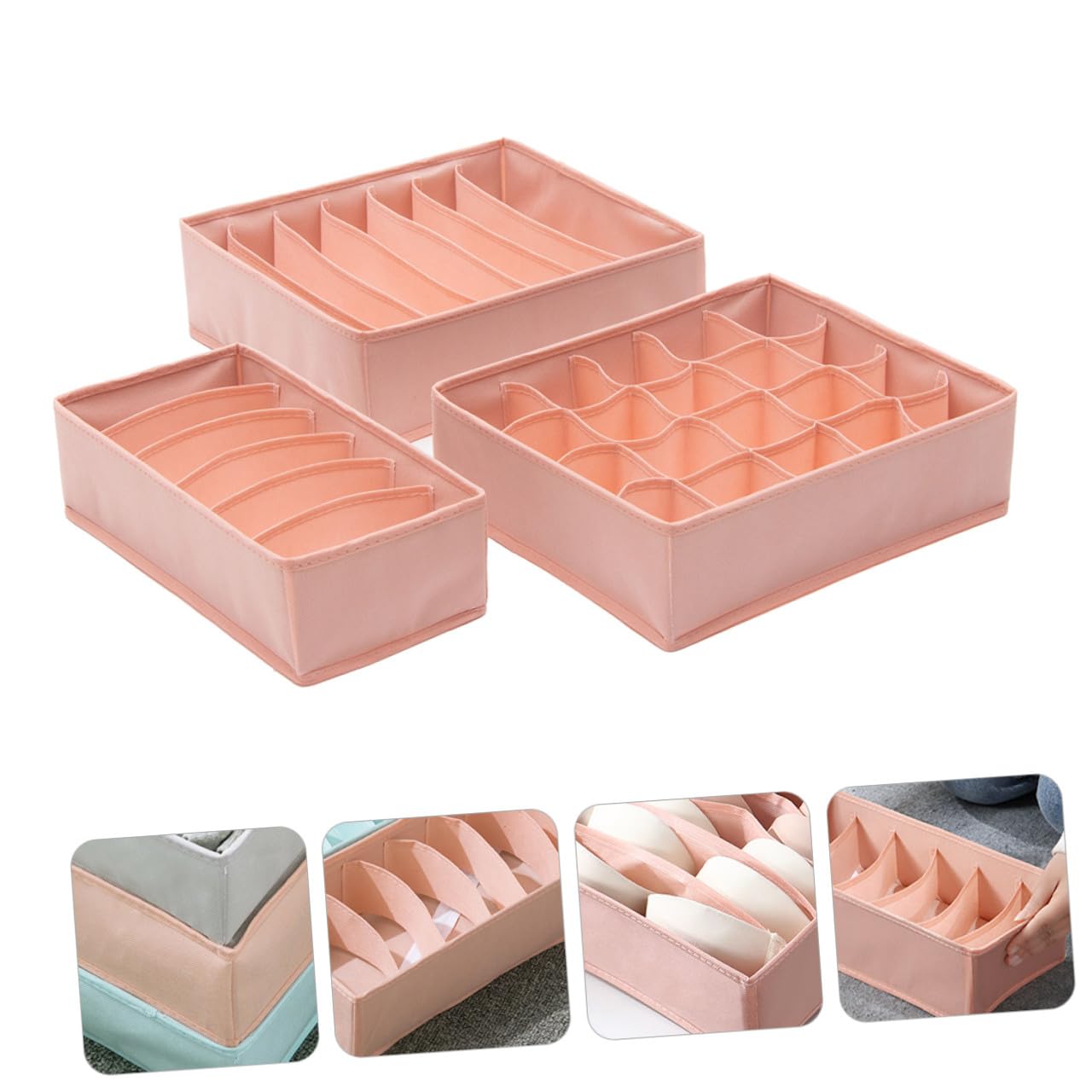 Organizador de Ropa Interior y Calcetines de Tela No Tejida Caja de Almacenamiento Portátil con Compartimentos para Viaje y Hogar Caja Organizadora de Ropa con Tapa Rosa