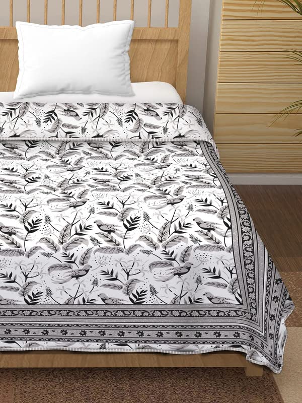 TUNDWAL’S Floral Flower Birds Leaf Printed Cotton Reversible Dohar|AC Blanket|for Single Bed || Size 60×90 INCH – 1 Piece (Multicolor) AM_DHR3