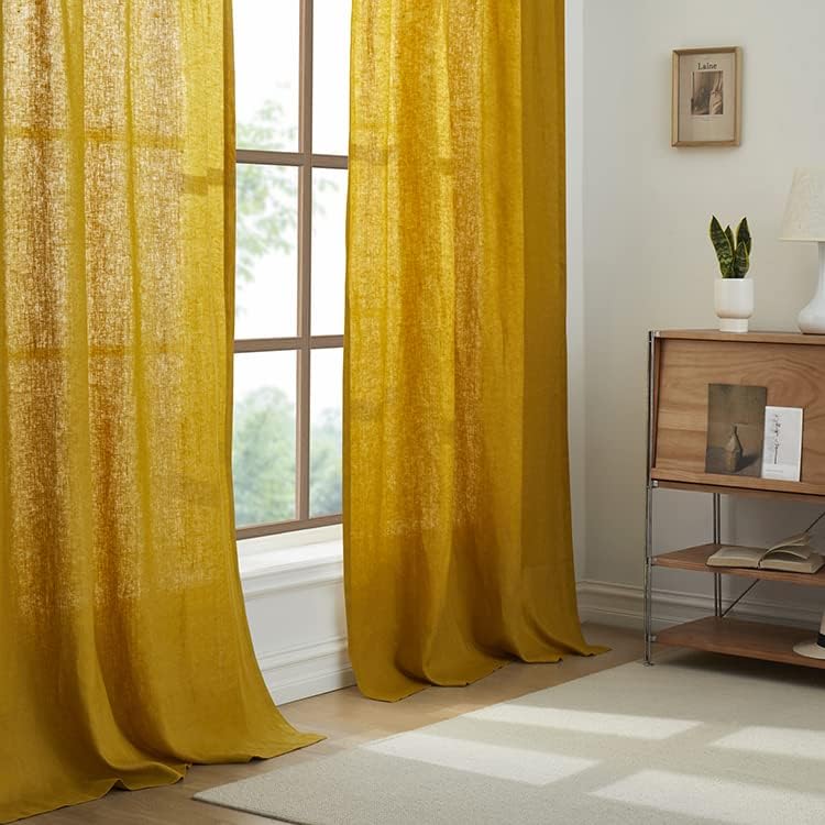 Miniatura 5 de Get Bed Ready Paneles de lino puro de lujo para ventana, 100% lino europeo, cortinas semitransparentes opacas, 2 piezas con bolsillo para barra y