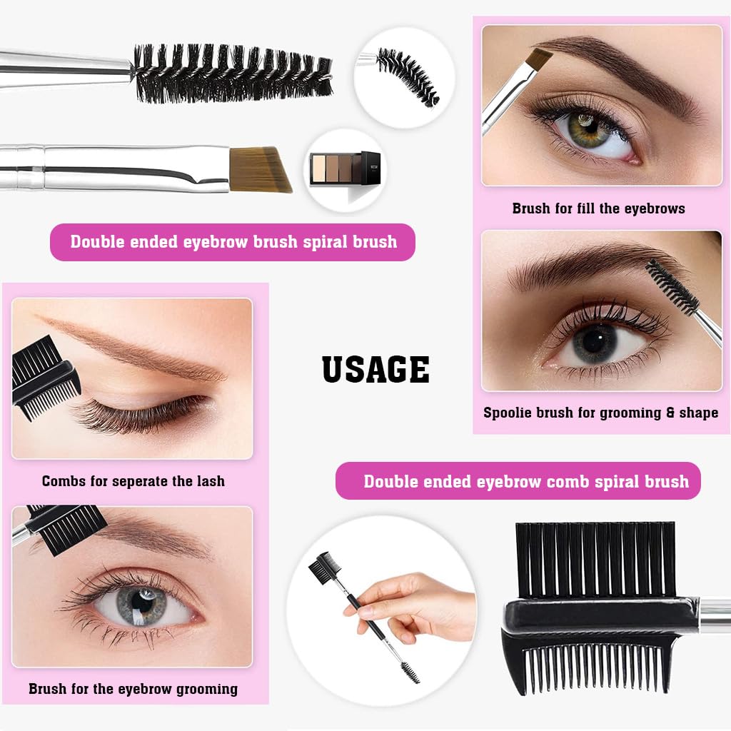 MAYCREATE® Eyelash Curlers Kit, Set of 5Pcs Makeup Tools, Includes Eyelash Curlers with 10 Silicone Refills Pads, Dual Head Eyebrow Brush, Eyelash Brush, False Eyelash Tweezer, Steel Mascara Brushes 3