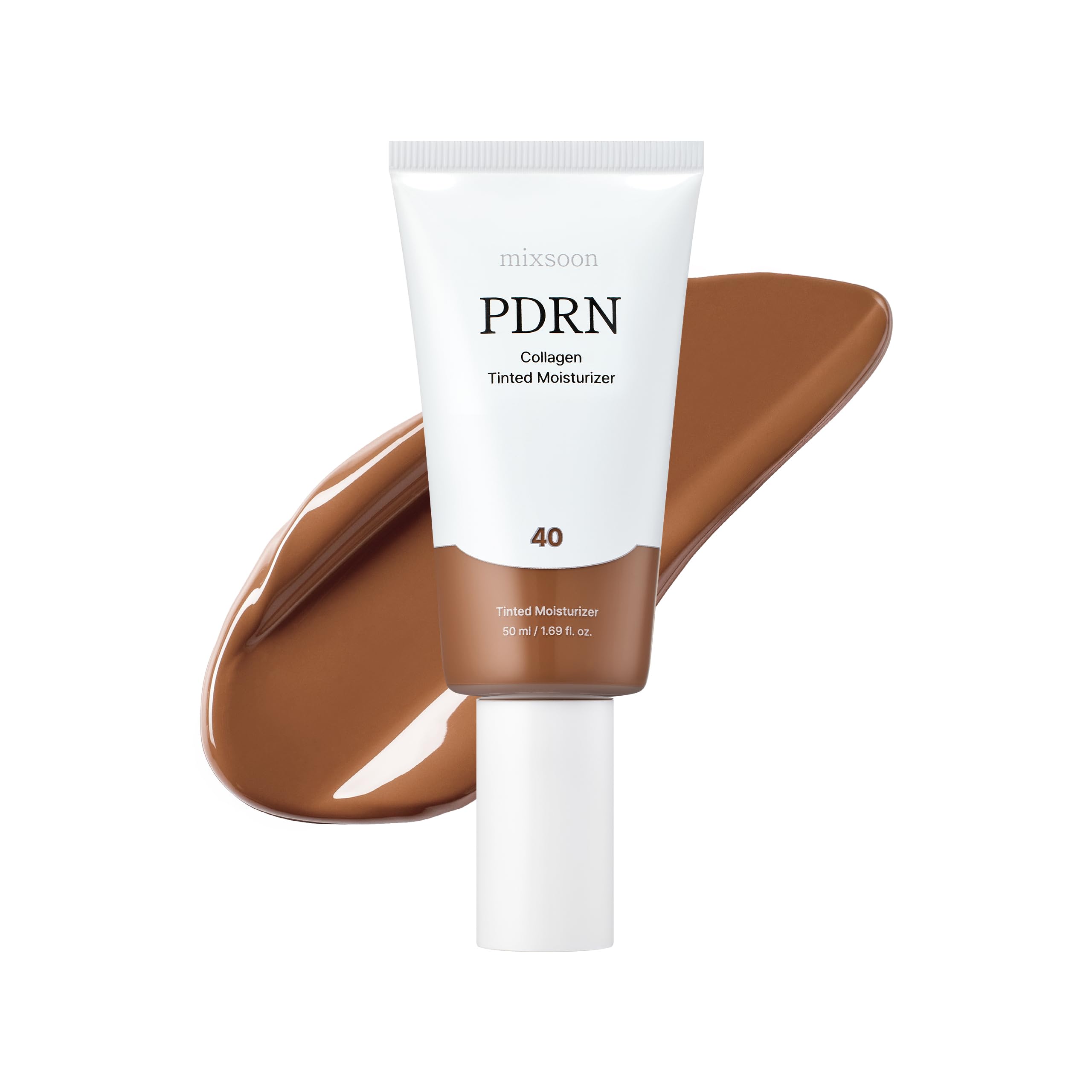mixsoon PDRN Collagen Tinted Moisturizer No. 40 Dew - Skincare-Infused Base with Rice PDRN & Peptides, 24H Vibrant Glow & Luminous Hydration, 10 Shades, Korean Glass Skin, 50ml