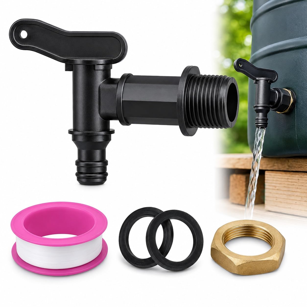 Derkiua 3/4" Water Butt Tap Plastic Snap, BSP Thread Replacement Water Tap