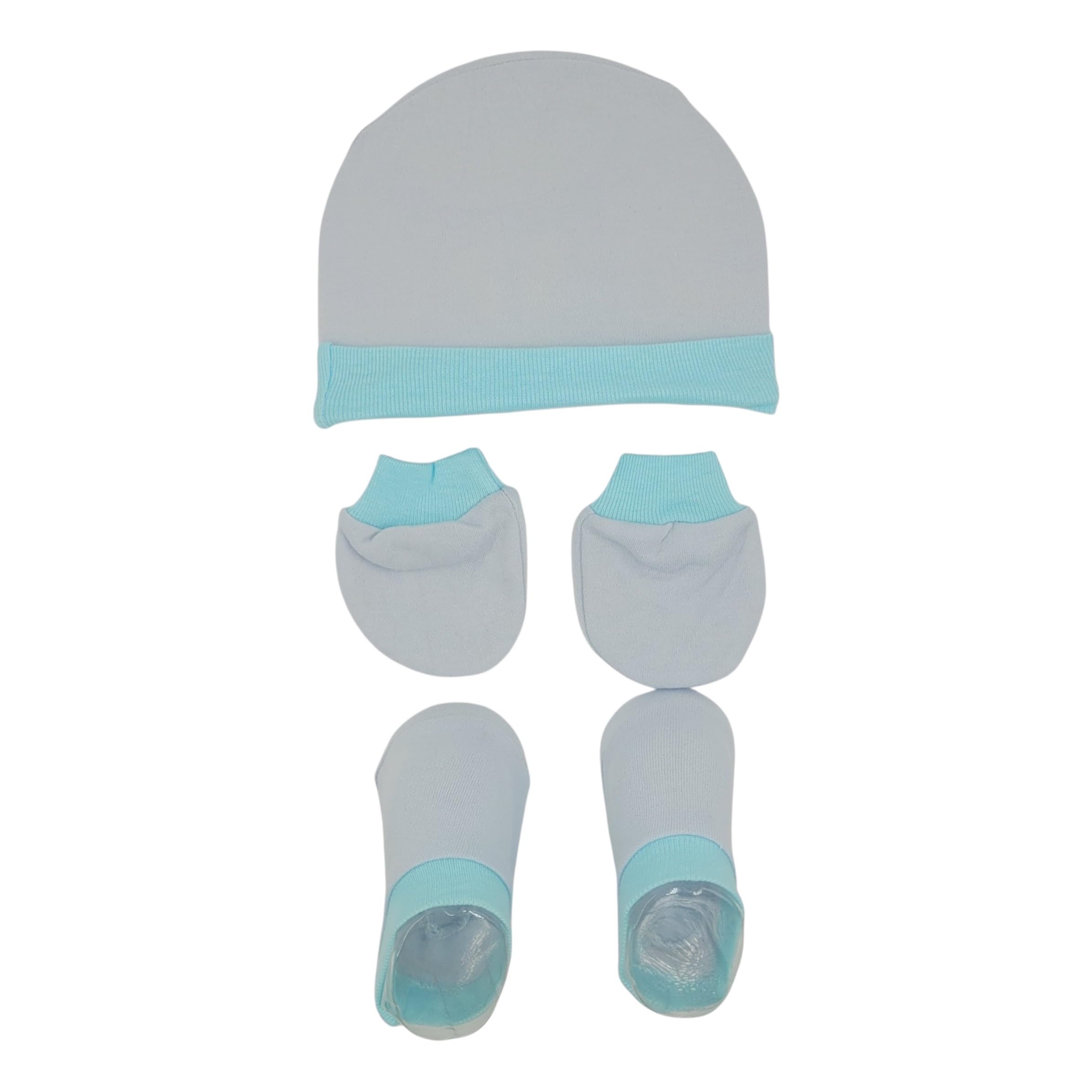 Baby Cap,Mittens and Bootie Combo Set For Infant 0 to 6 Months (Grey,Aqua Blue)-MB17-image-40