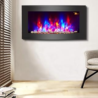 NRG Large Curved Wall Mounted Electric Fire Place Heater Fire Flame Effect Fireplace 2000W MAX