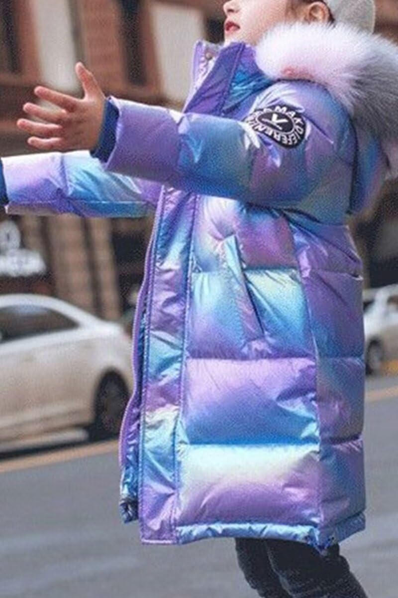 Fille Manteau Longue Epais Blouson à Capuche Doudoune Chaud Veste Enfant Hiver Fourrure Matelassé Parka Vêtements de Ski