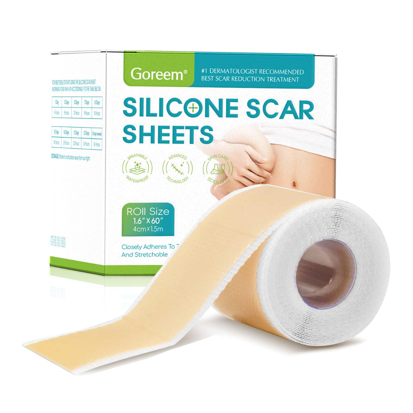 Goreem Silicone Scar Sheets (4cm*3m), Medical Grade Soft Silicone Scar Tape Roll, Reusable Scar Silicone Strips, Professional Scar Removal Sheets for C-Section, Surgery, Burn, Keloid, Acne