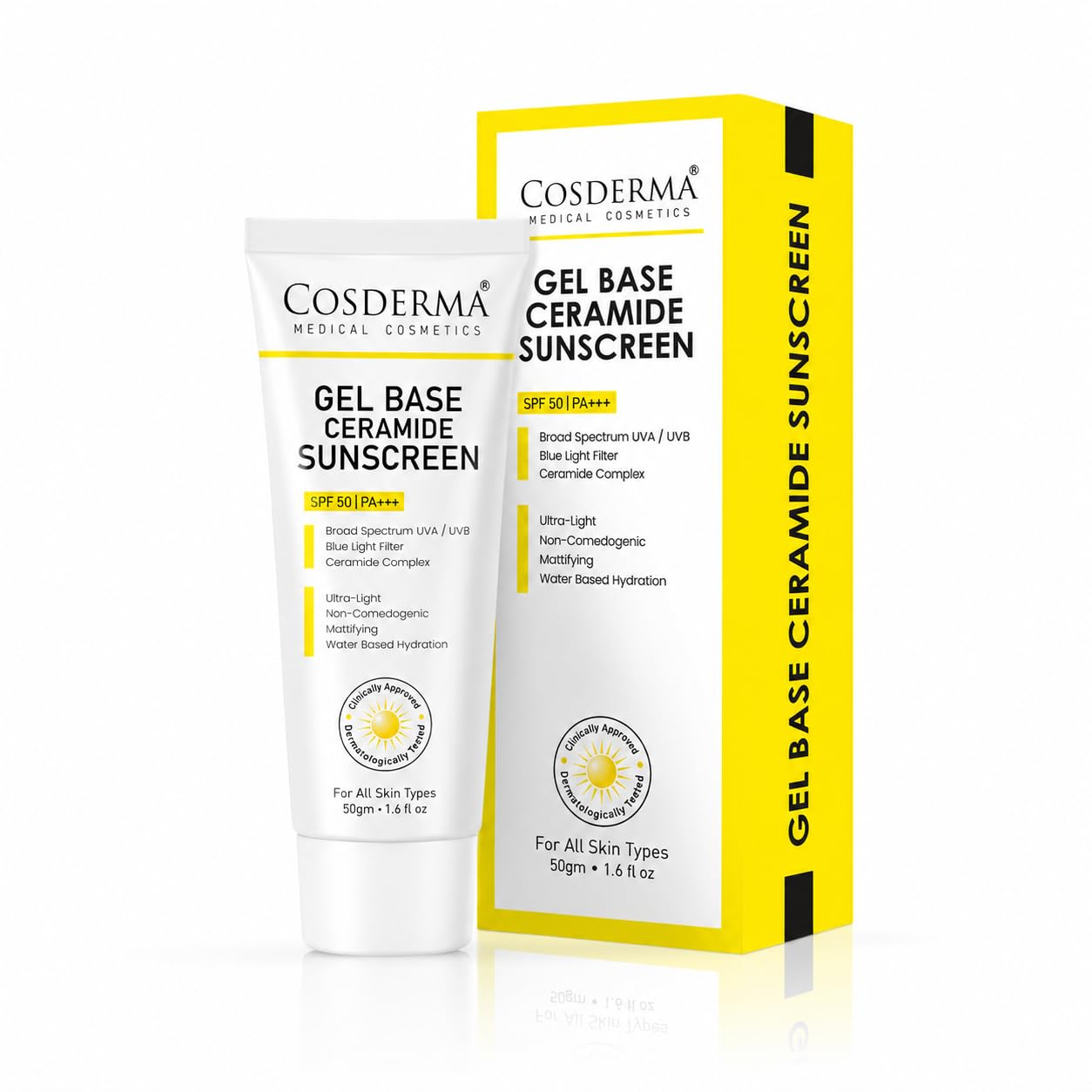 Gel Base Sunscreen SPF 50 PA+++ | Broad Spectrum UVA/UVB & Blue Light Protection | Oil-Free Ultra-Light Gel with Ceramide Complex, Aloe Vera & Vitamin E | No White Cast | Matte Finish for Oily & Acne-Prone Skin 50gm