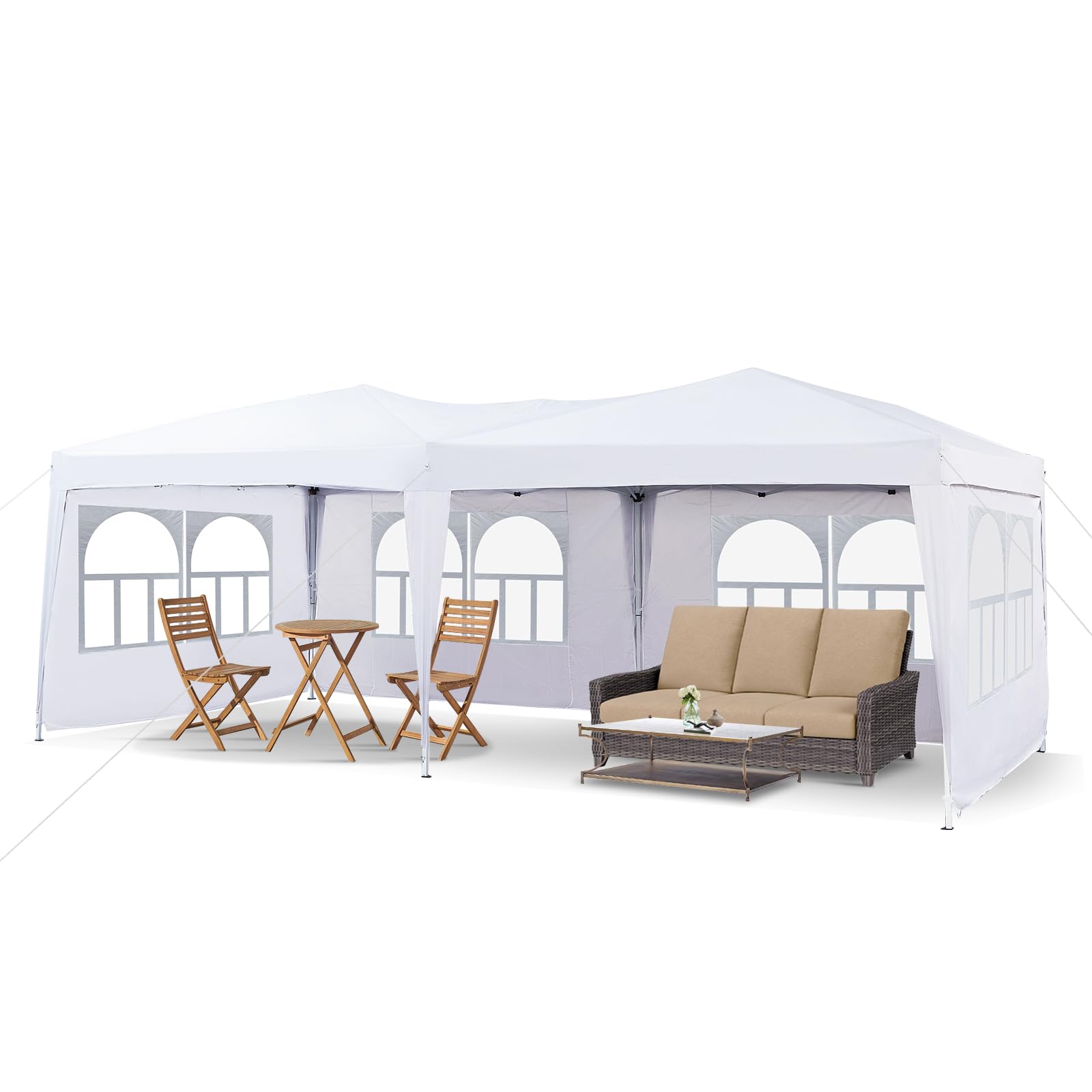 LEMROE Pop Up Large Gazebo 3 x 6M with Sides, Party Tent Event Shelter Heavy Duty Camping Gazebo with Rainproof 210D Marquee for Garden Outdoor (white-with sidewalls)