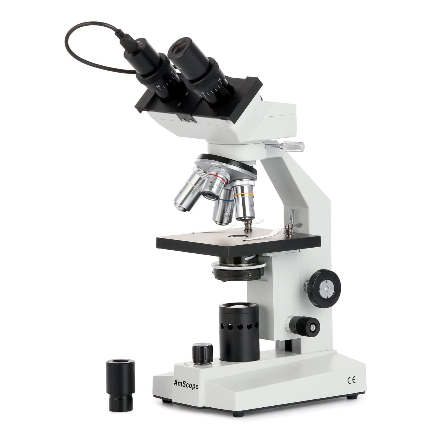 AmScope B100B-E2 40X-2000X Microscopio Biológico Compuesto Biológico Binocular y Cámara Ocular Digital 2MP USB
