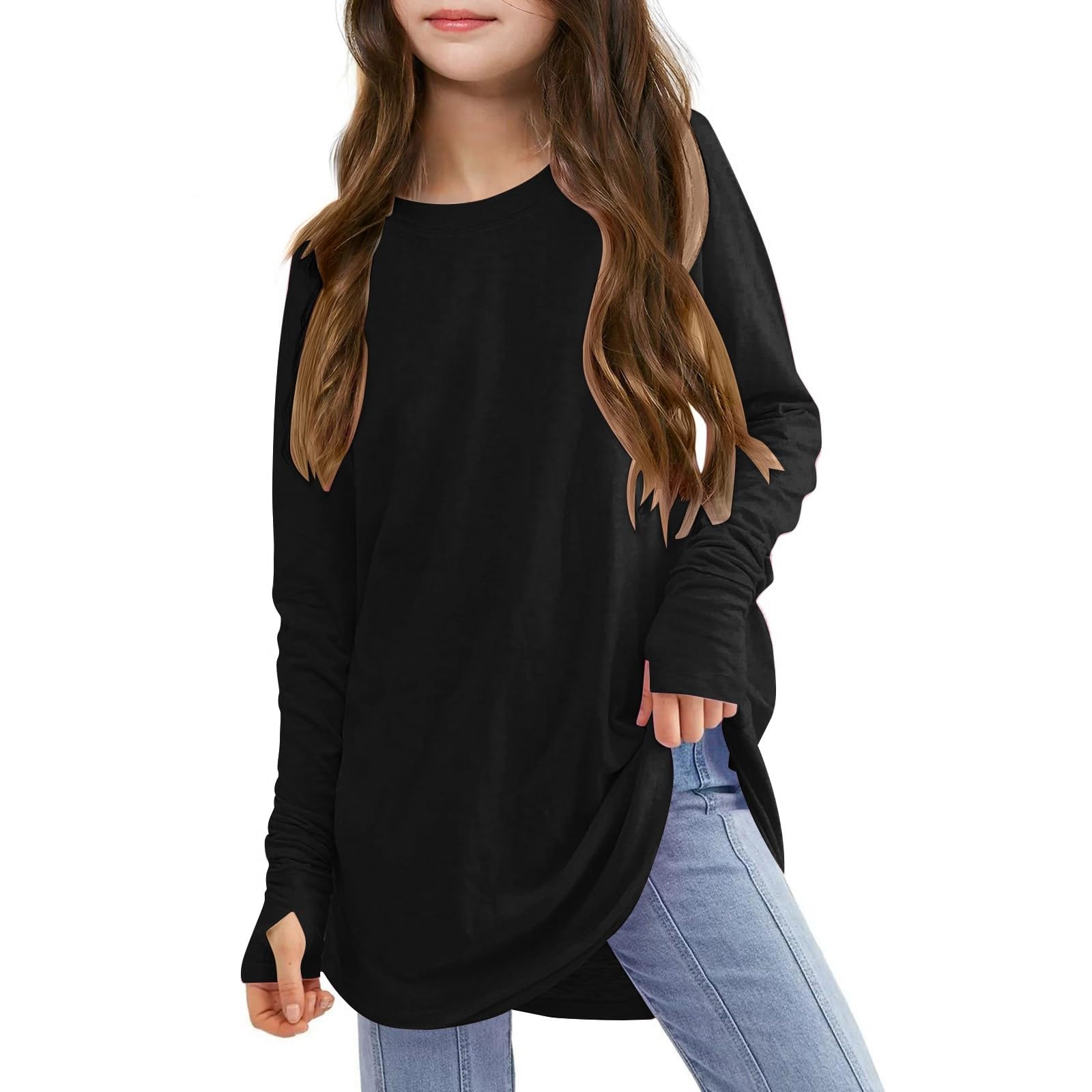 T-Shirt Manche Mi-Longue Fille 3-13 Ans - Tee Shirt Chic Confortable Casual Vacances Mode Enfant