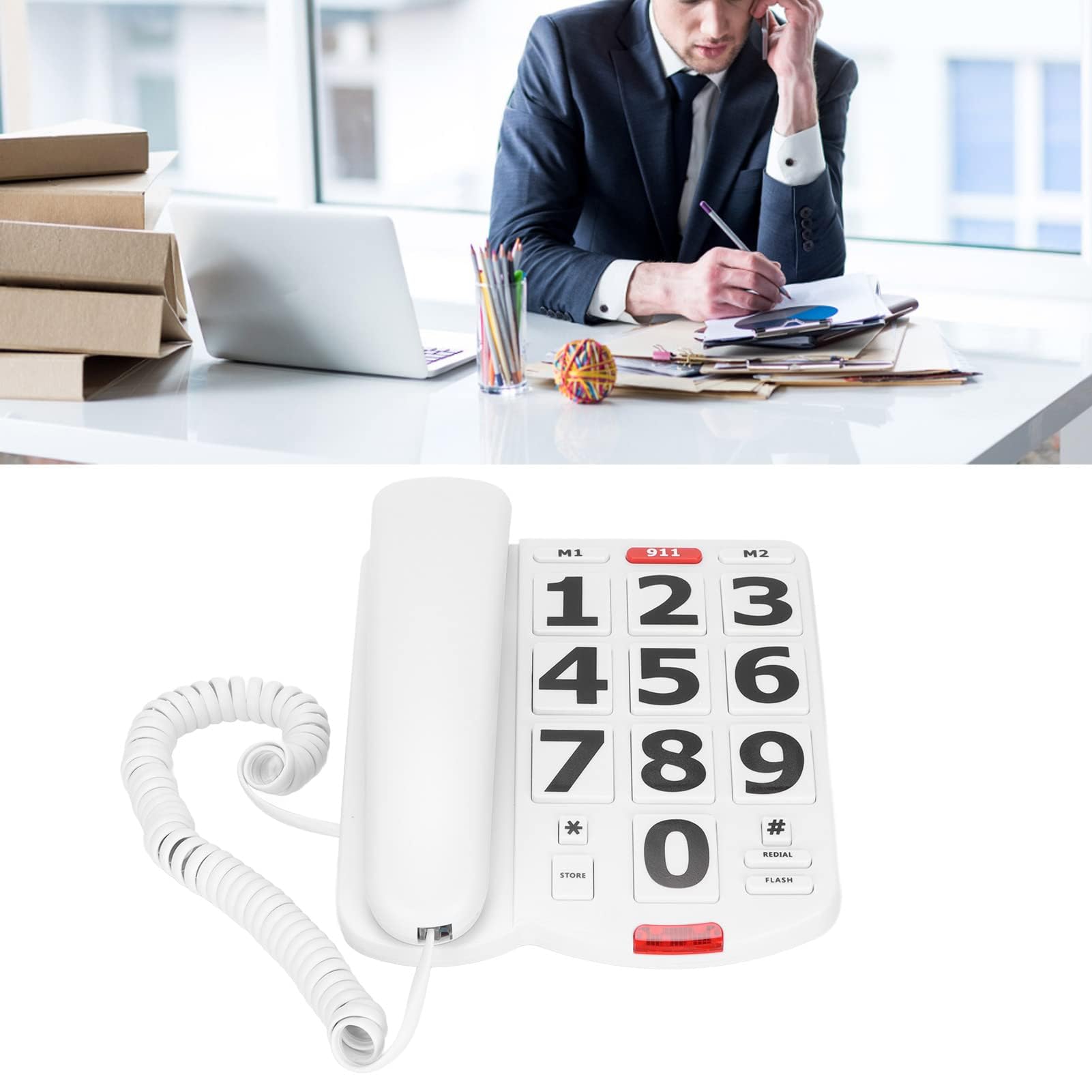 Teléfono De Botón Grande, Teléfono Fijo De Botón Grande Con Cable Para Personas Mayores, Teléfonos Amplificados Para Personas Mayores Con Discapacidad Auditiva, Teléfono Estándar Con Cable Con Tonos D
