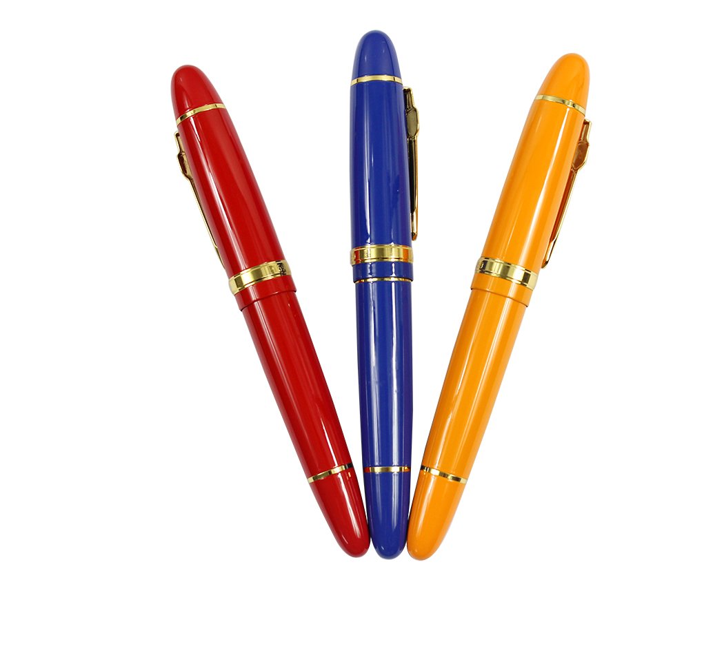 Ranvi JinHao 159 Fountain Pen With Gold Trim, 0.5MM Medium Nib, 3 PCS,3 Colors (Red, Blue, Orange)