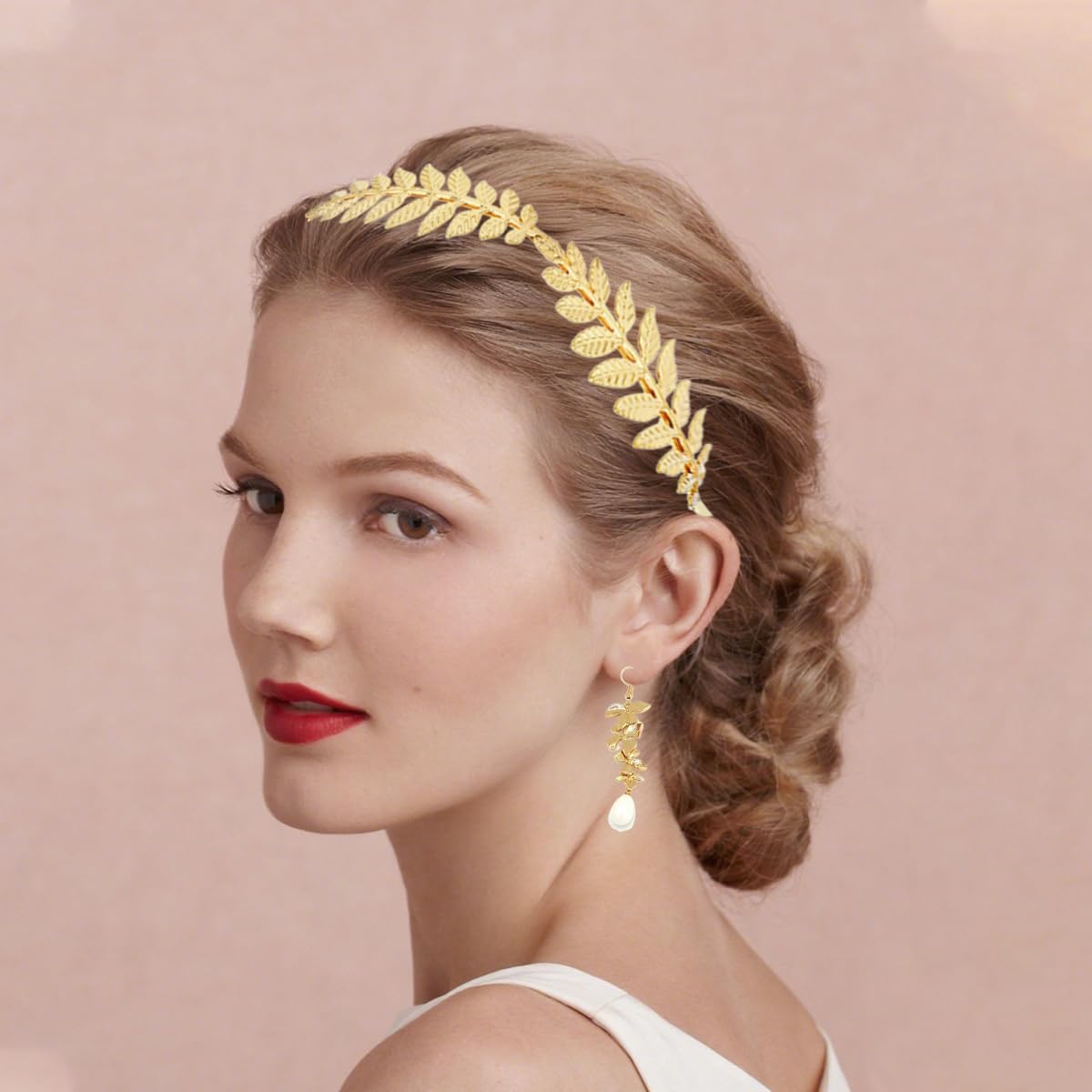 6-Piece Greek Goddess Costume Accessories Set Roman Toga Party Headband Upper Arm Cuff, Bracelet, Band Earrings Women’s Cosplay Jewelry Gold