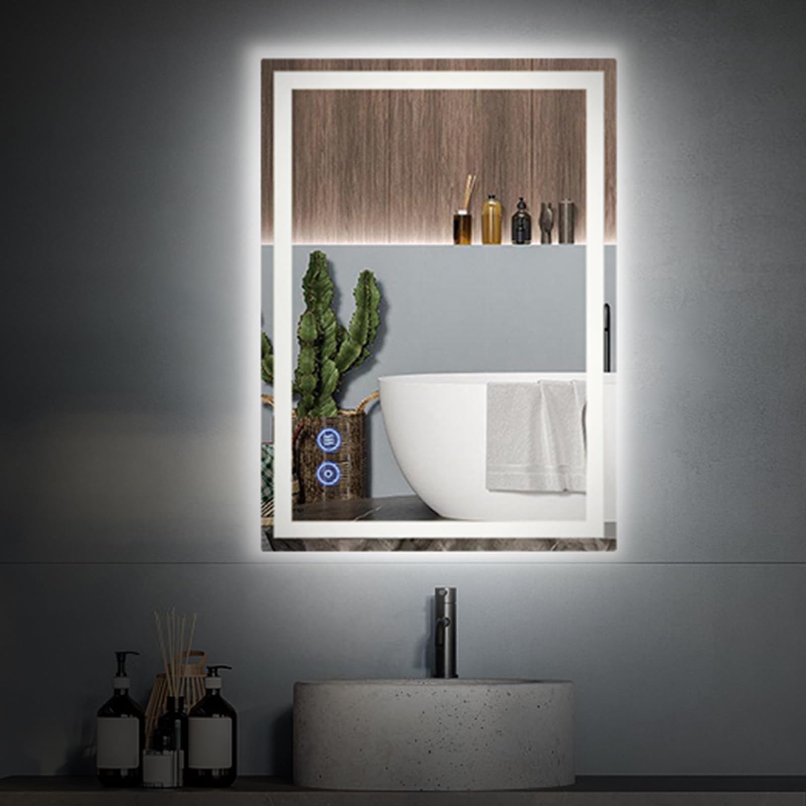 SANYCASA Bathroom Mirror with Led Lights 50x70 Illuminated mirror Anti Fog with 3 Lichtfarben Dimmable Memory Function