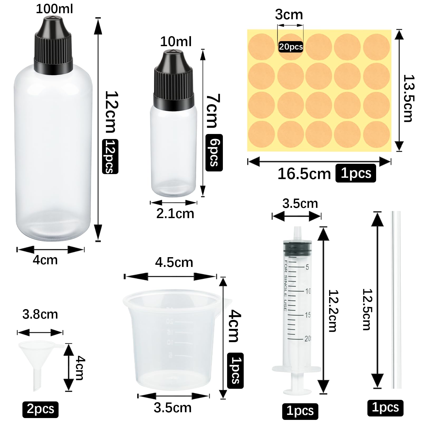 Nenull 18 Pices Set de Flacons pour E-Liquide - 12 x 100ml Bouteilles en  Plastique, 6 x 10ml Flacons Vides, Compte-Gouttes, Gradus avec Entonnoir  et ...