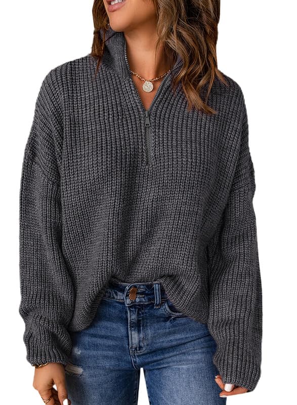 EVALESS Quarter Zip Sweaters for Women Waffle Kint Long Sleeve Pullover Sweater Business Casual Outfits