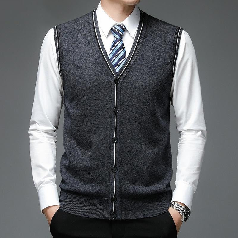 Men 6% Wool Cardigan Sweater V Neck Knit Vest Men Solid Trendy Sleeveless Clothing2