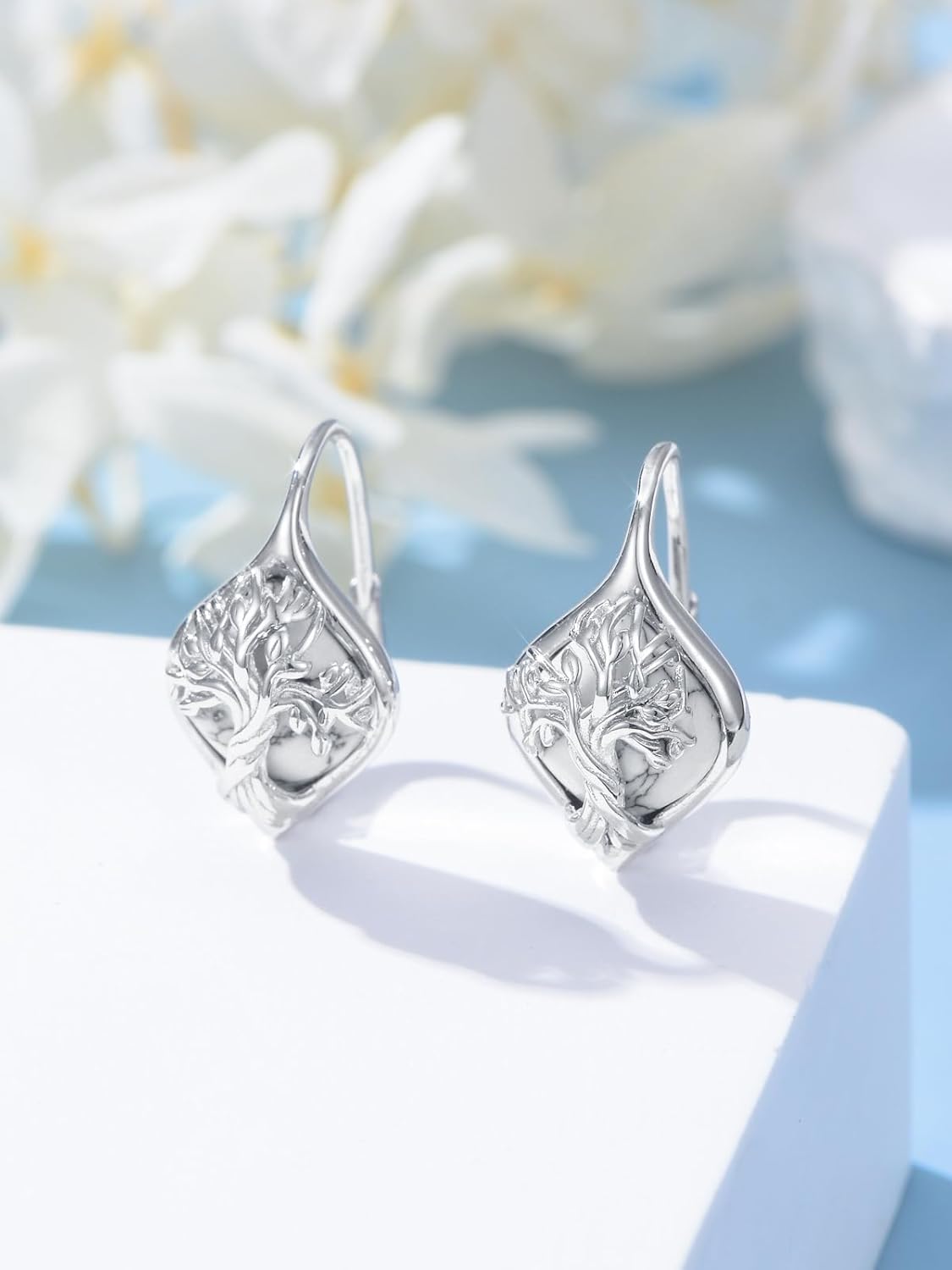WINNICACA Leverback Earrings for Wonen 925 Sterling Silver Tree of Life Earrings Dangle Drop Turquoise Moonstone Moss Agate Heart Jewelry Gifts for Women Anniversary Birthday Christmas - Image 2
