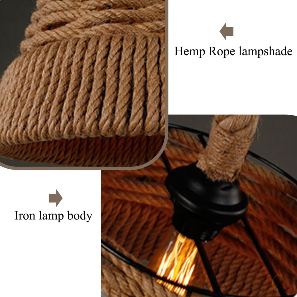 Lampada a sospensione creativa in canapa di ferro a forma di cesto, lampadario in stile industriale nordico, lampada a sospensione a soffitto con base E27, lampade per la decorazione della cuc