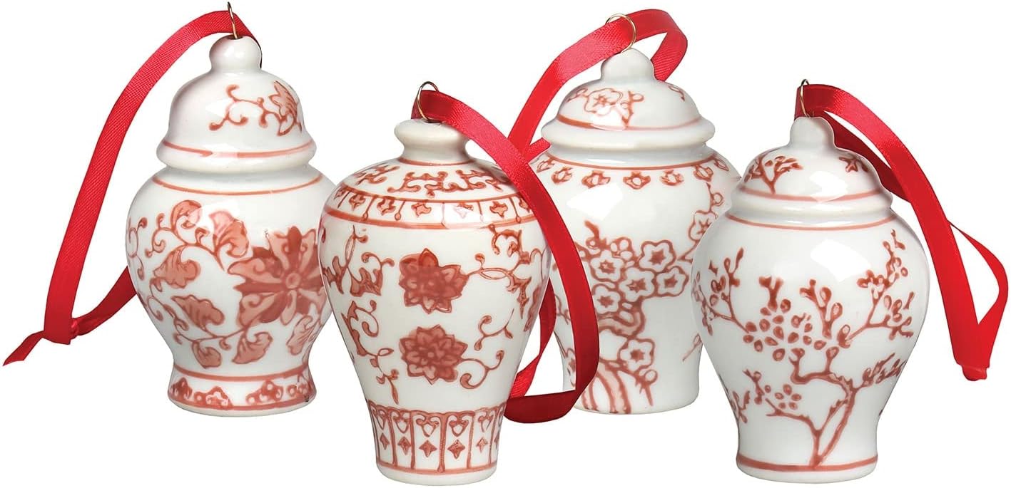 Bandwagon Mini Ginger Jar Ornaments, Set of 4 Porcelain Hanging Ornaments