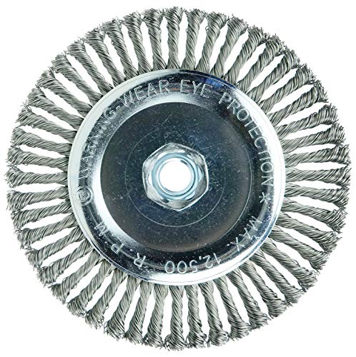 Image of Weiler 36225 Wolverine 6 inch Knot Wire Wheel, Stringer Bead Twist, 0.020 inch Steel Fill, 5 /8 inch-11 UNC Nut, Made in the USA (Pack of 10)