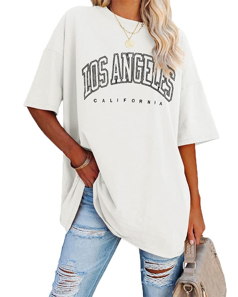Ebifin Oversize T Shirt Damen Vintage Kurzärmeliges Rundhals Los Angeles Oberteile Tops Casual Lockere Basic Sommer Tee Shirts Bluse.
