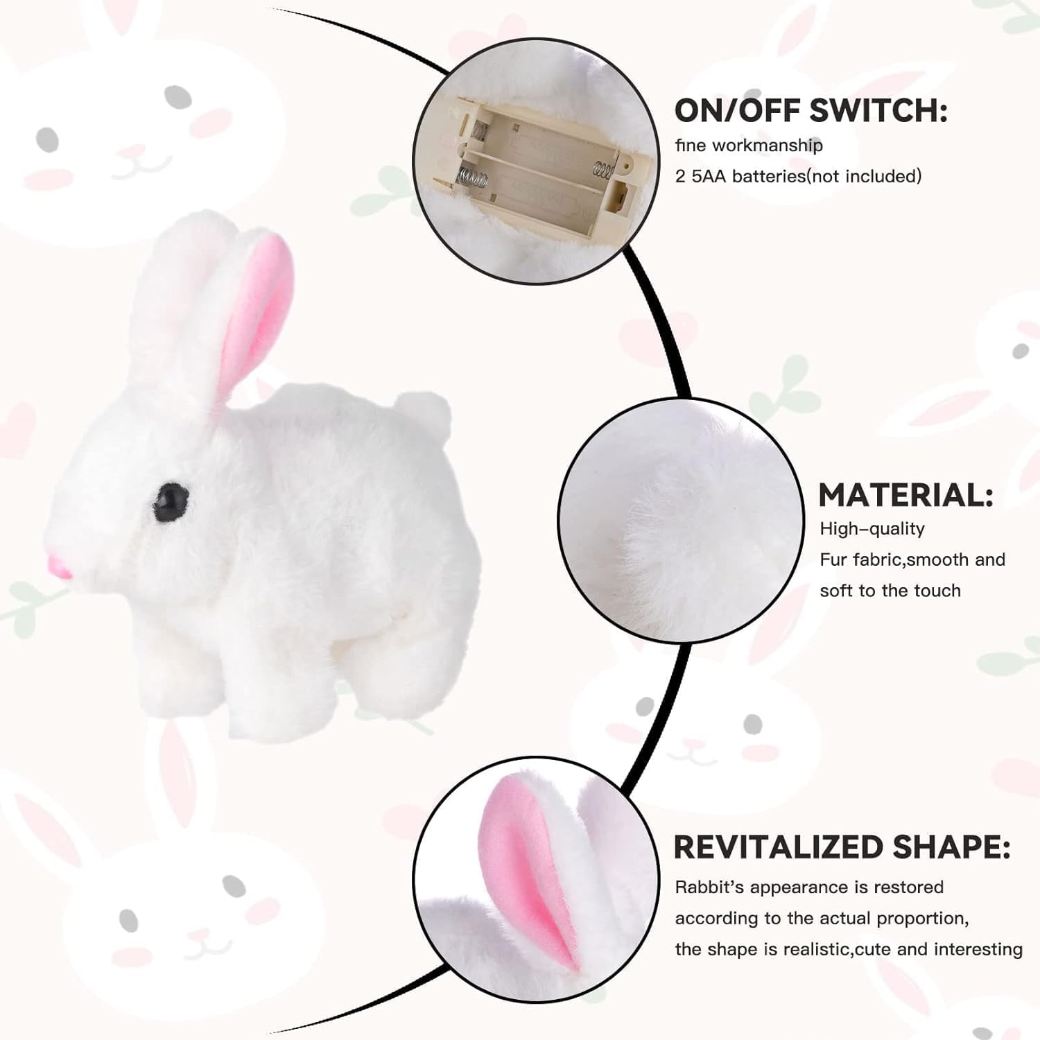 BELARO Plush Bunny Rabbit Pet Toy Walking, Hopping, Wiggle Ears, Twitch Nose, Sounds, Soft Animated Electronic Toys for Birthday Gifts for Baby Girls,Boys,Toddlers,Kids (Bunny) 4