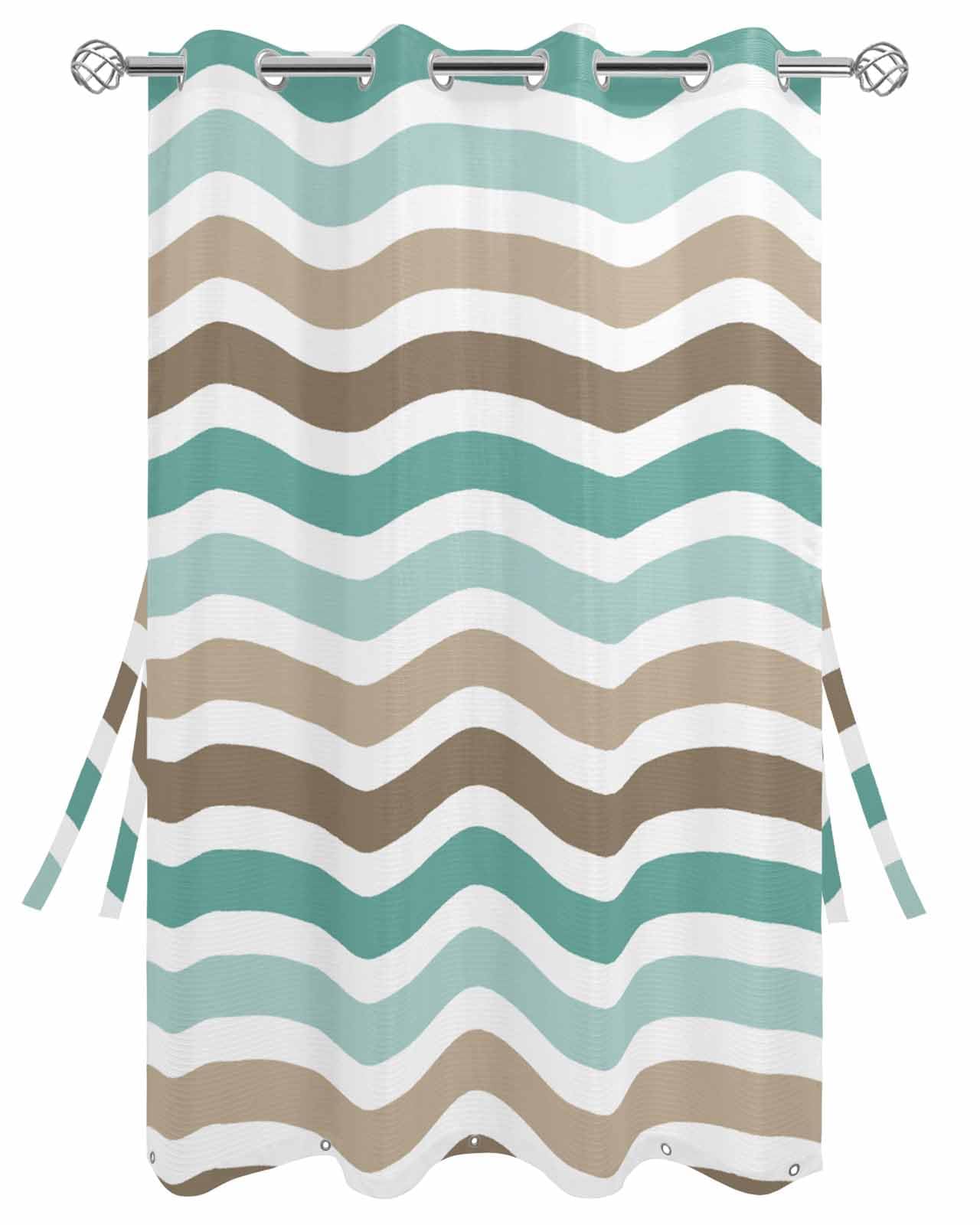 Lsrtoss Teal Brown Ombre Outdoor Curtains for Patio Waterproof, Geometric Striped Water Ripple White Outdoor Privacy Panels Grommet Sun Blocking Outside Curtains for Porch, Pool, 54W x 84L inch