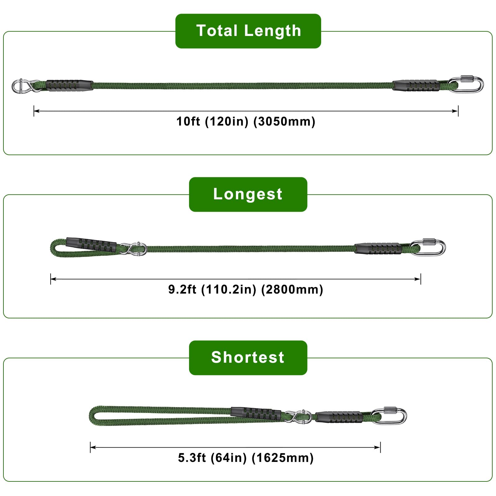 SELEWARE Lot de 2 Sangles réglables pour balancelle d'arbre de 3 m – Installation Rapide et Facile pour Chaise hamac, balançoire à pneus – Accessoires d'aires de Jeux intérieur/extérieur – Vert