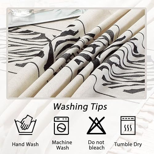 Linenlux Rustic Rectangular Tablecloth Tassel Plaid Table Cloth Burlap Farmhouse Linen Tablecloths For Dining Kitchen Room Tabletop Decoration Zebra Print Black Rectangle/Oblong 53 X 70 In #TOP5