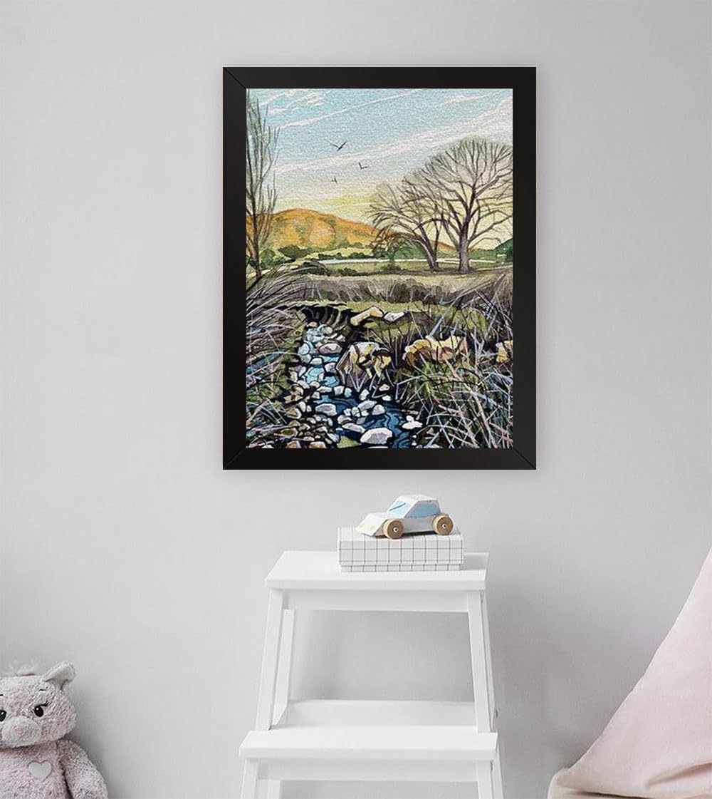 GADGETS WRAP Printed Photo Frame Matte Painting for Home Office Studio Living Room Decoration (11x17inch Black Framed) - Paramount Ranch Winter Creek