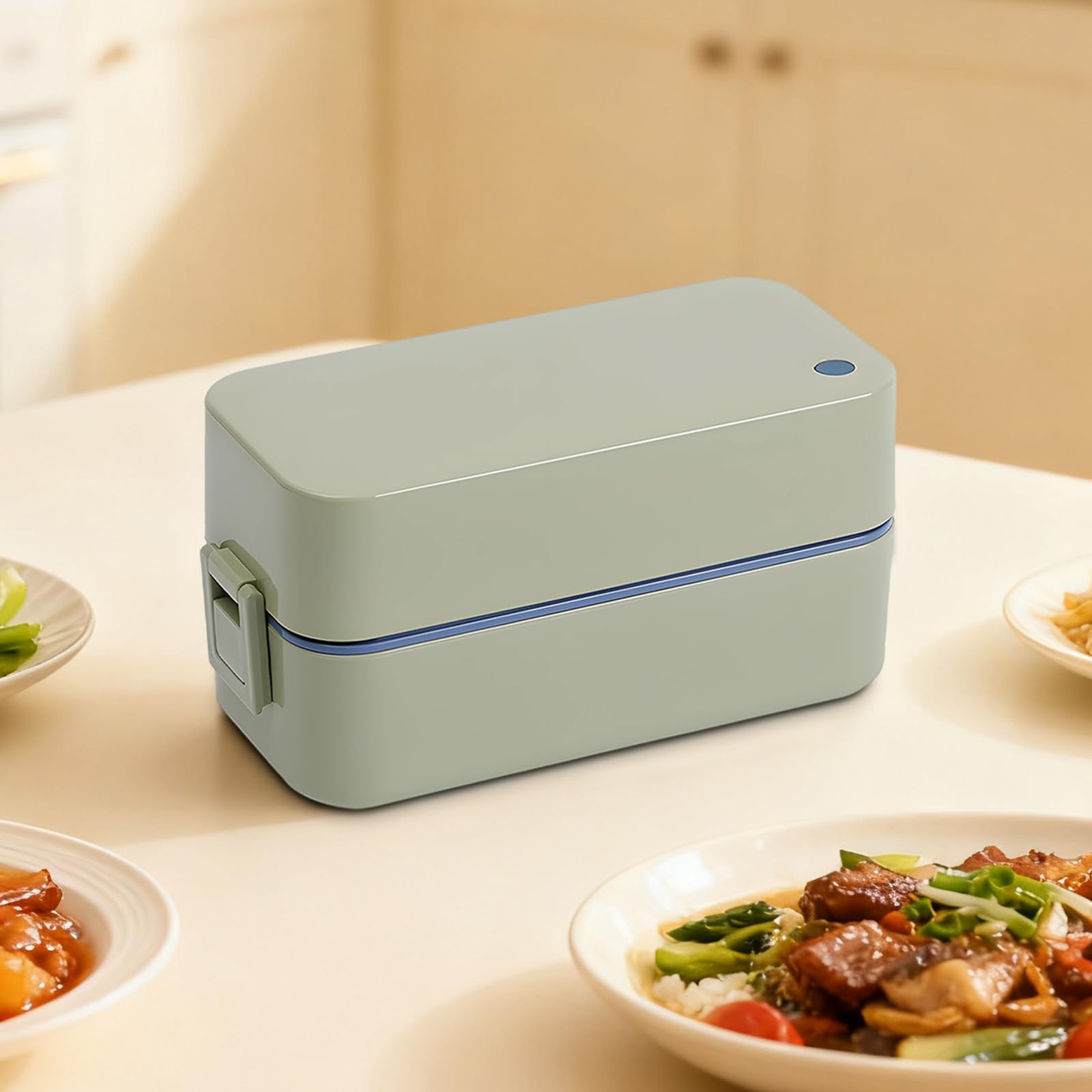 Générique Boîte à bento japonaise 54 oz / 1600 mL, boîte bento à double niveau pour adultes, en PP, fermeture anti-fuite, facile à nettoyer, 8,6 x 3,7 x 4,2 in / 21,9 x 9,5 x 10,7 cm, vert matcha